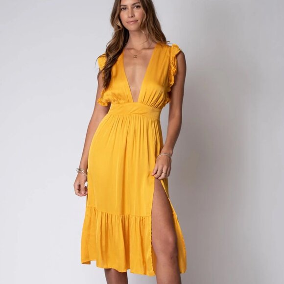 Stillwater‎ The Jessie Midi Dress Goldenrod Sunshine Yellow Medium